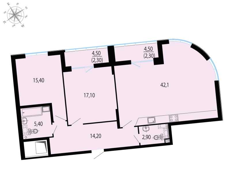 Двухкомнатная квартира в Теорема: площадь 101.7 м2 , этаж: 3 – купить в Санкт-Петербурге